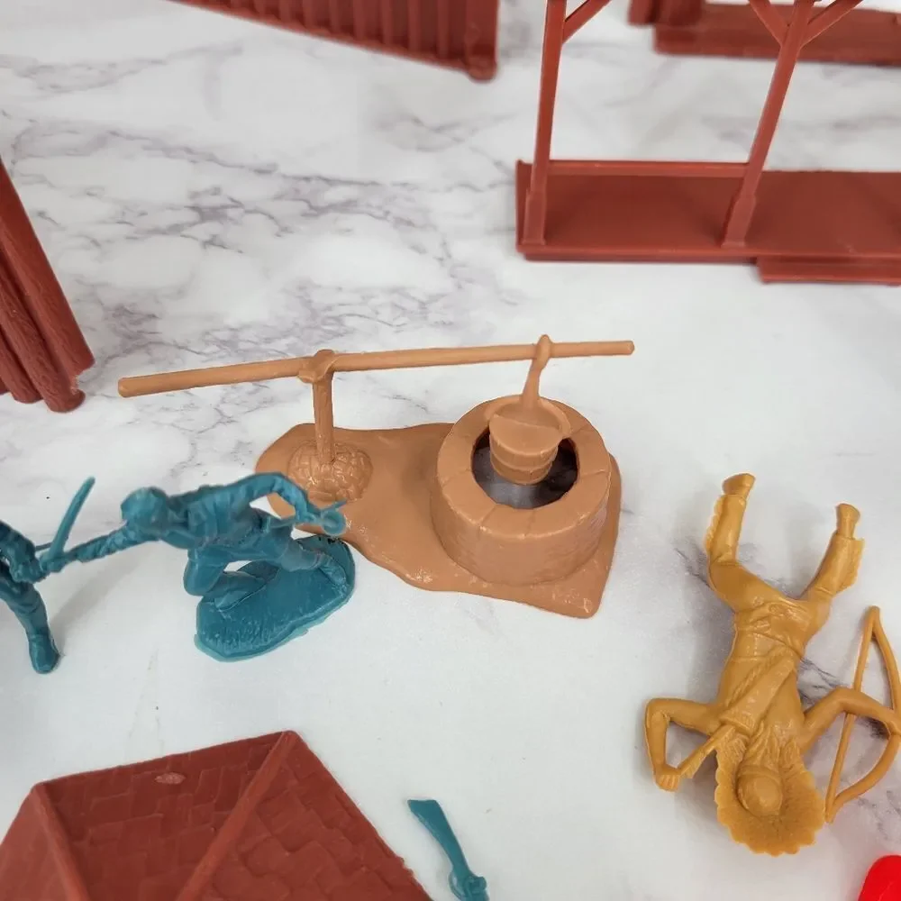 MARX Toys Vintage Apache Western Fort Playset with Brown Blue Red Figures